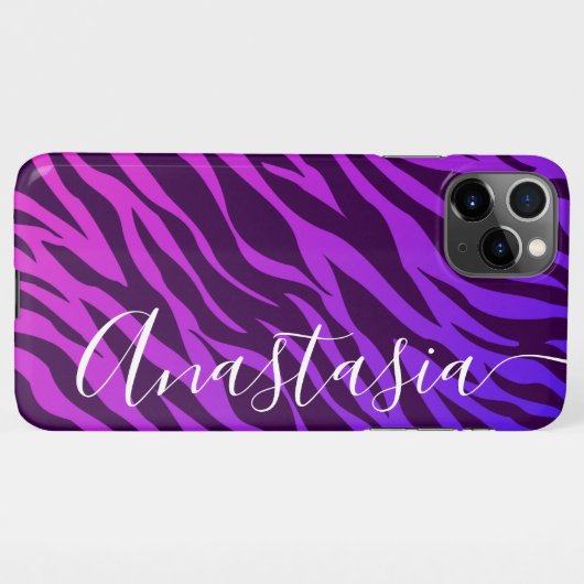 Stilvoll Zebra Print Ombre Lila Kundenname iPhone Hülle (Rückseite (Horizontal))