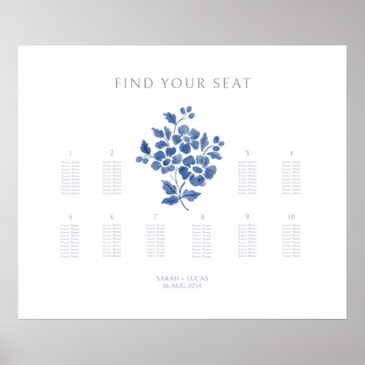 Stilvolle 10 Tisch Hochzeitplakatkarte Poster (Vorne)