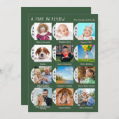 Stilvolle 12-Foto-Kollektion Dunkelgrün Feiertagskarte (Vorne/Hinten)