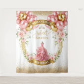 Stilvolle 16 . Geburtstag Backdrop Blush Dress Gol Wandteppich (Vorderseite)