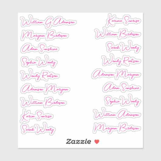 Stilvolle 18 Full Names, Calligraphy Script Sticke Aufkleber (Blatt)