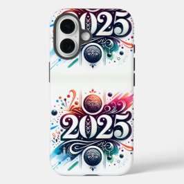 Stilvolle '2025' Typografie in künstlerischer Kall iPhone 16 Hülle
