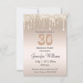 stilvolle 30. Geburtstagsgoldtropfende Glitzer Einladung (Vorderseite)