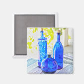 Stilvolle 3 blaue Glasflaschen Magnet (Vorderseite/Rückseite)