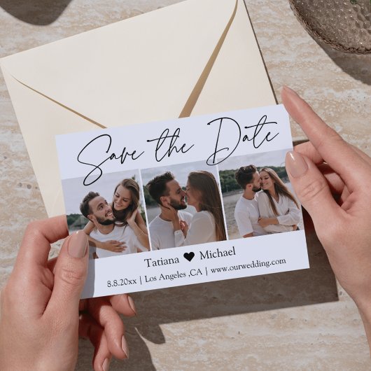stilvolle 3-Foto-Collage Save the Date Ankündigungspostkarte