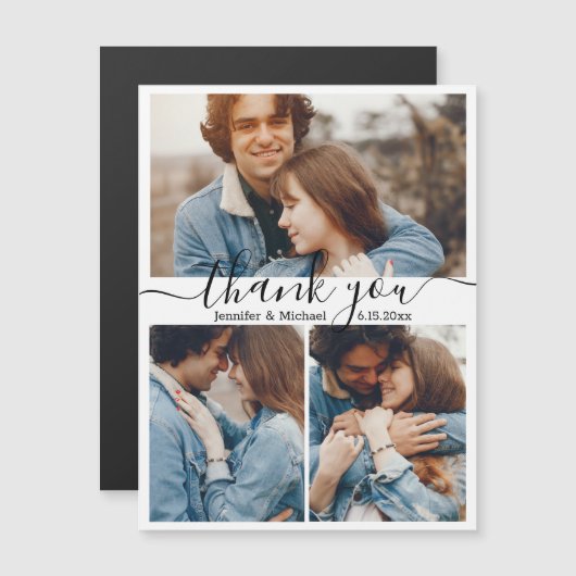 stilvolle 3 Fotos Collage Hochzeit danke Magnet (Vorne/Hinten)