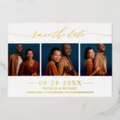 Stilvolle 3 Fotos Hochzeit speichern das Datum Folieneinladung (Vorderseite)