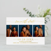 Stilvolle 3 Fotos Hochzeit speichern das Datum Folieneinladung (Stehend vorne)