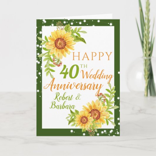Stilvolle 40. Hochzeitstag Blumenblume Karte (Vorderseite)