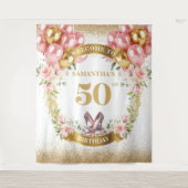 Stilvolle 50. Geburtstag Blush Blume Gold Glitzer Wandteppich (Vorderseite)
