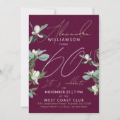Stilvolle 60 moderne Burgund Floral Einladung (Vorderseite)