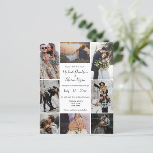 stilvolle 8-Foto-Collage moderne Hochzeitseinladun (Stehend Vorderseite)