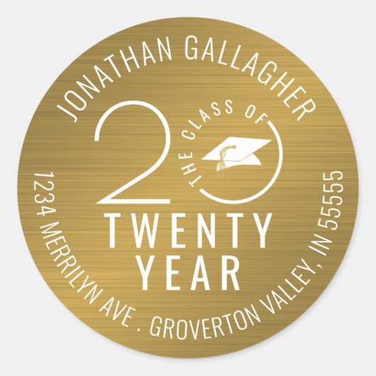 Stilvolle Abschluss Class Gold Rücksendeadresse Runder Aufkleber (Vorderseite)