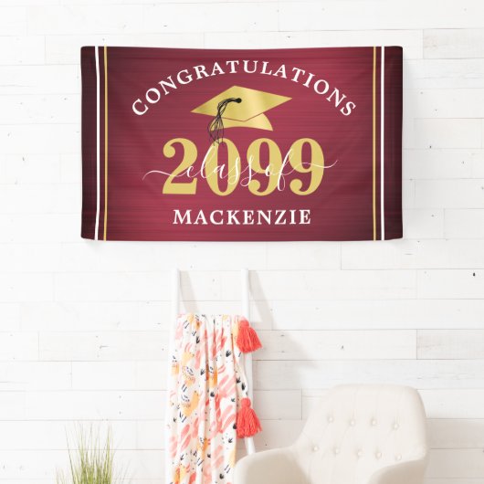 Stilvolle Abschluss Class Year Metallic Maroon Gol Banner (Insitu)