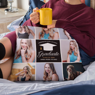 Stilvolle Abschluss-Senior-Porträt-Fotocollage Kissen