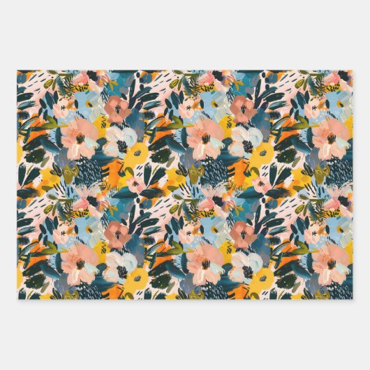 Stilvolle Abstrakte Botanische Kunst Muster Geschenkpapier Set (Vorderseite)