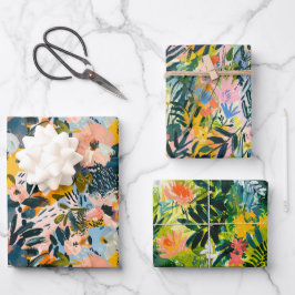 Stilvolle Abstrakte Botanische Kunst Muster Geschenkpapier Set