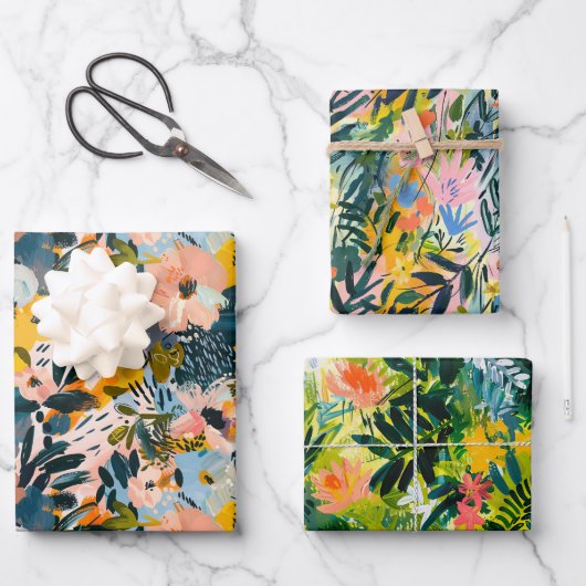 Stilvolle Abstrakte Botanische Kunst Muster Geschenkpapier Set (Vorderseite)