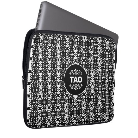 Stilvolle Abstrakte Tao-Muster in Schwarz und Weiß Laptopschutzhülle (Vorne Rechts)