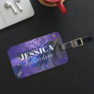 Stilvolle abstrakte violette Glitter-Marmor-Fluid- Gepäckanhänger