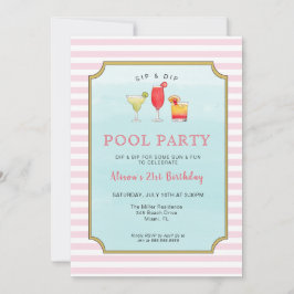 Stilvolle Adult Cocktail Sommer Geburtstag Pool Pa Einladung
