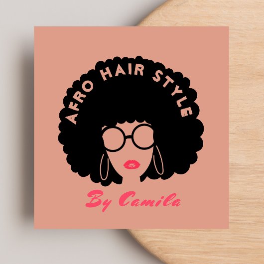 Stilvolle Afro Hair Stylist Schönheitssalon Rosa R Quadratische Visitenkarte