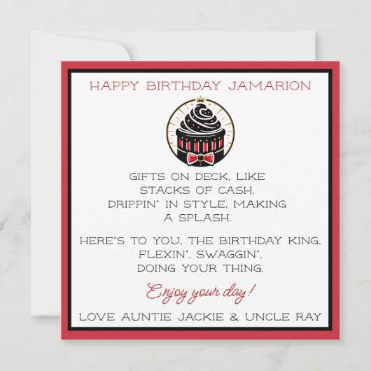 Stilvolle Afroamerikaner Junge Schwarz/Rot Geburts Karte (Rückseite)