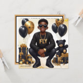 Stilvolle Afroamerikanerin Black/Gold zum Geburtst Karte (Vorderseite/Rückseite Beispiel)