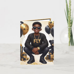 Stilvolle Afroamerikanerin Black/Gold zum Geburtst Karte