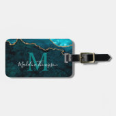 Stilvolle Agate Geode Aquamarin Green Monogram Gepäckanhänger (Vorderseite horizontal)
