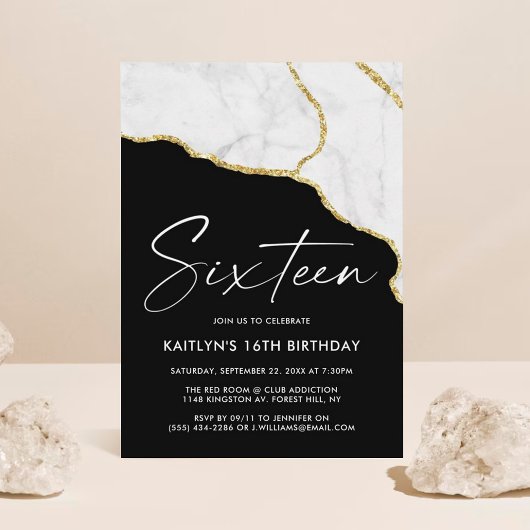 Stilvolle Agate & Marble 16. Geburtstag Einladung