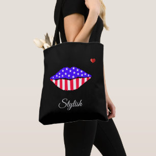 Stilvolle amerikanische Flaggenlippen und Kalligra Tasche