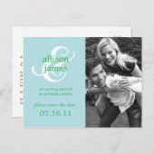 Stilvolle Ampersand Save the Date Postcard (blau) Ankündigungspostkarte (Vorne/Hinten)