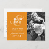 Stilvolle Ampersand Save the Date Postcard (Orange Ankündigungspostkarte (Vorne/Hinten)