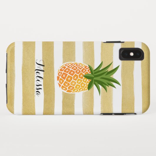 Stilvolle Ananas-Aquarell-Goldstreifen Case-Mate iPhone Hülle (Rückseite (Horizontal))