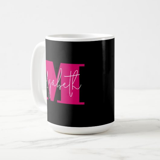 Stilvolle Anfangsbuchstaben Monogram und Name Blac Kaffeetasse (Vorderseite Links)