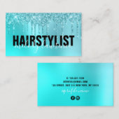 Stilvolle Aqua Blue Mint Glitzer Tropfen Friseursa Visitenkarte (Vorne/Hinten)
