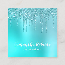 Stilvolle Aqua Blue Mint Glitzer Tropfen Haar & Ma Quadratische Visitenkarte