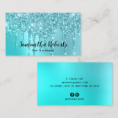 Stilvolle Aqua Blue Mint Glitzer Tropfen Haar & Ma Visitenkarte (Vorne/Hinten)