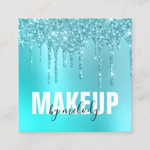 Stilvolle Aqua Blue Mint Glitzer Tropfen Make-up K Quadratische Visitenkarte