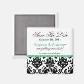 Stilvolle Aqua Green Damask Save the Date Magnet (Vorderseite/Rückseite)