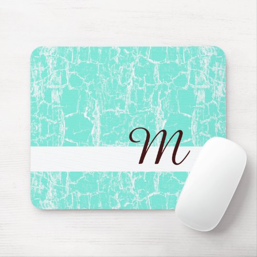 Stilvolle Aqua Mint Crackle mit Monogram Initial Mousepad (Mit Mouse)
