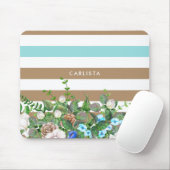 Stilvolle Aqua und Tan Floral und Streifen mit Nam Mousepad (Mit Mouse)