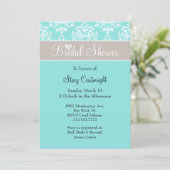 Stilvolle Aqua und Taupe Bridal Dusche Einladung (Stehend Vorderseite)