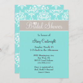 Stilvolle Aqua und Taupe Bridal Dusche Einladung