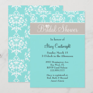 Stilvolle Aqua und Taupe Bridal Dusche Einladung