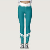 Stilvolle, aquamarin blaue, blumenweiße Streifen u Leggings (Vorderseite)
