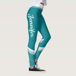 Stilvolle, aquamarin blaue, blumenweiße Streifen u Leggings