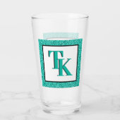 Stilvolle Aquamarin Blue Glitzer Glam Monogram Ini Glas (Rückseite)