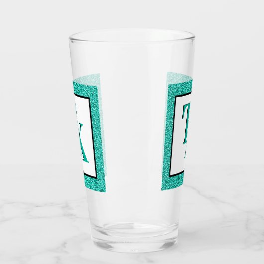 Stilvolle Aquamarin Blue Glitzer Glam Monogram Ini Glas (Links)